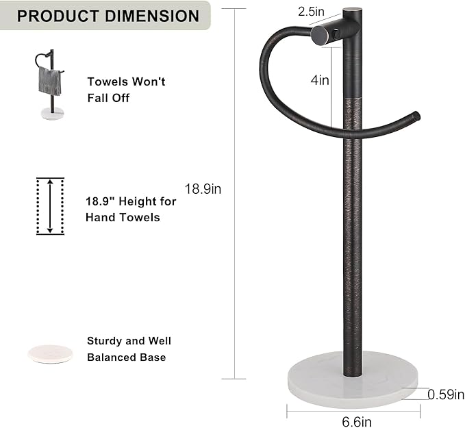 Standing Towel Bar Holder - Free Standing Bathroom Towel Rack Towel Holder with Engineered Stone Base - Countertop Vanity Towel Stand for Hand/Kitchen Towels (Oil-Rubbed Bronze)