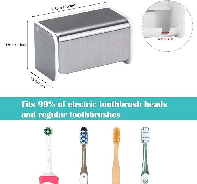 PARKMANI Toothbrush Holders Wall Mounted with Cover, Electric Tooth Brushing Holder for Bathroom, 2 Slots Self Adhesive Toothbrush Organizer, Toothbrush Stand for Family, Kids (1, Brushed Silver)
