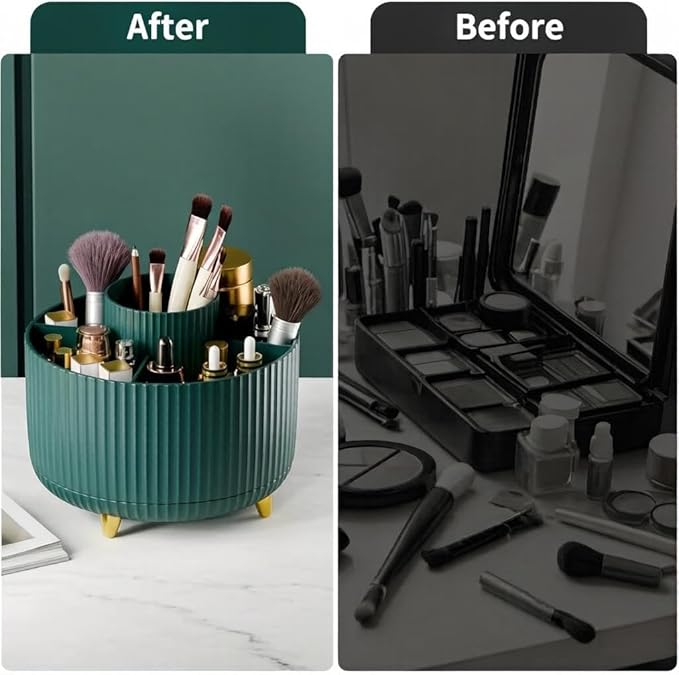 Makeup Brush Holder,360° Rotating Makeup Brush Organizer,5 Slot Make up Brushes Cup for Cosmetics,Large Capacity,For Nail Polish, Art Supply, Bathroom Vanity,Cosmetics Organizer,Green
