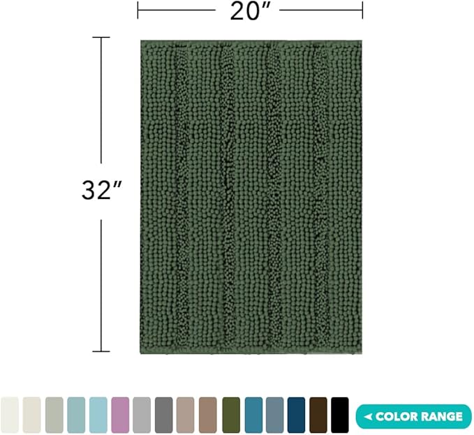 Turquoize Bathroom Rugs Shaggy Chenille Bath Rug Non Slip Thick Shaggy Bath Mats for Bathroom Chenille 1-Piece Bath Mat Set, Soft Super Absorbent Shower Rug Washable Mats, 20"x32", Bronze Green