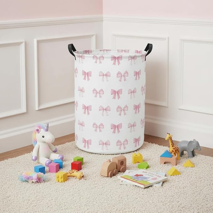 Baby Laundry Hamper kids laundry Basket Waterproof Storage Bin for Bedroom Toy Clothes Organizer Basket Woodland Animals Room D??cor(Bowknot)