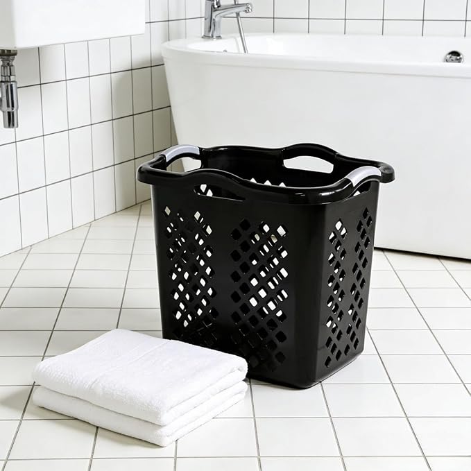 2 bushel laundry baskets with silver handles, black, 2-pack