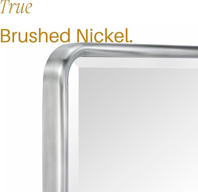 TEHOME Surface Mount 16x24 Brushed Nickel Bathroom Medicine Cabinet with Mirror Metal Framed Rounded Rectangle Medicine Cabinet with Beveled Mirror