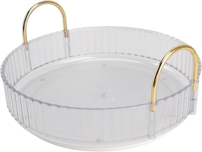 Makeup Perfume Organizer Tray,Turntable Organizer,360 Rotating Makeup Organizer with Dual Handles Makeup Brush Lip Gloss Organizer Case for Bedroom Bathroom (White)