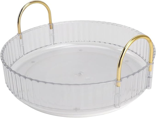 Makeup Perfume Organizer Tray,Turntable Organizer,360 Rotating Makeup Organizer with Dual Handles Makeup Brush Lip Gloss Organizer Case for Bedroom Bathroom (White)