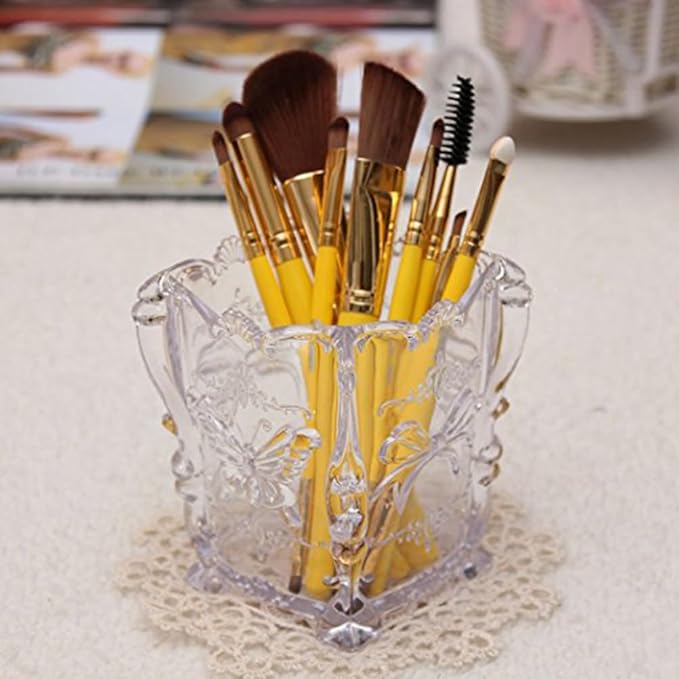 FRCOLOR Makeup Brush Pot Cosmetic Brush Pot Holder Acrylic Makeup Holder Carved Cosmetic Organizer for Storage