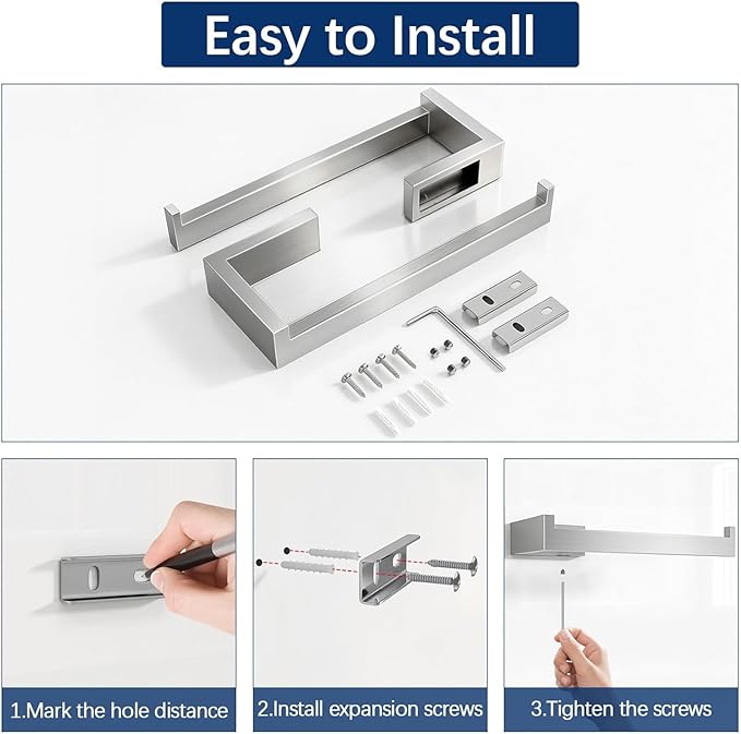 Gypie Brushed Nickel Towel Rack, Hand Towel Holder for Bathroom, Kitchen, Cabinet Wall 2 Pack, Stainless Steel