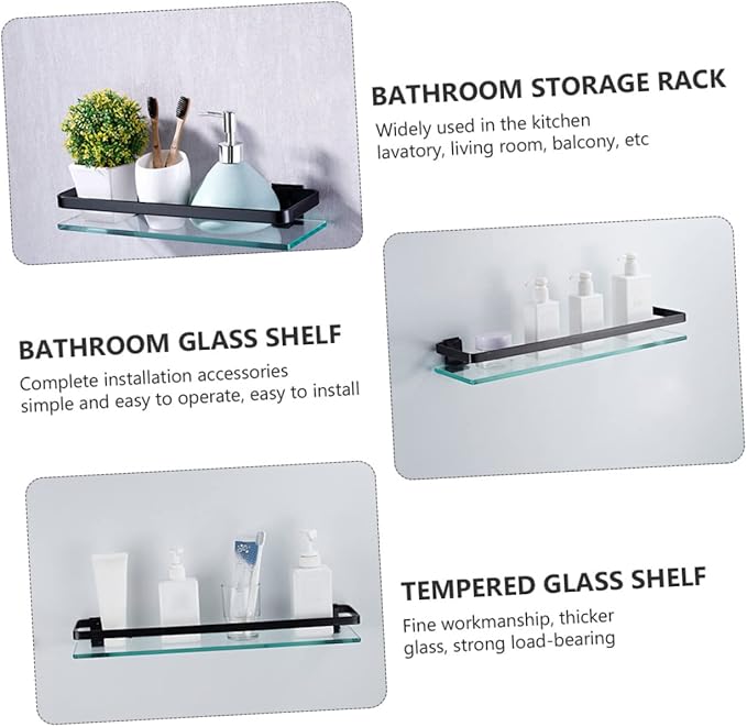PRETYZOOM 1Pc Wall Mounted Glass Bathroom Shelf Compact Storage Rack for Toiletries Cosmetics More Rustproof Design for Home Kitchen Organization