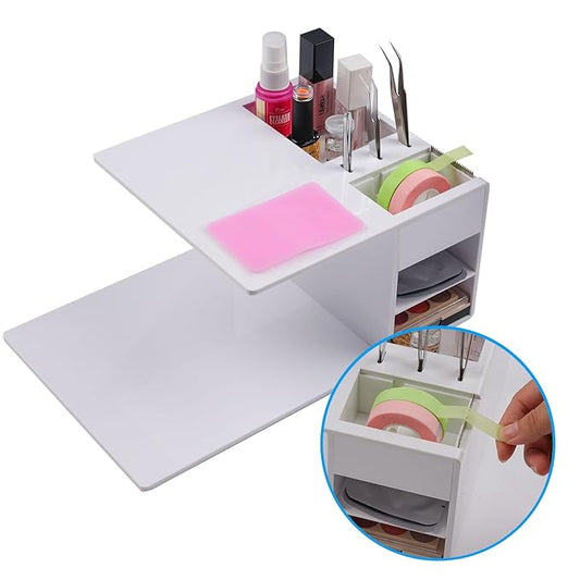 Eyelash Extension Pillow Shelf Stand with Tape Dispenser Cutter, Makeup Tool Display Cabinet Shelves, Tool Organizer for Eyelash Extension Pillow