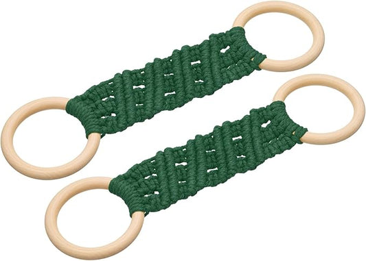 uxcell 2Pcs Kitchen Dish Towel Holder, 11"x3" Crochet Towel Ring with Hanging Loop for Cabinet House Oven Stove Door, Dark Green