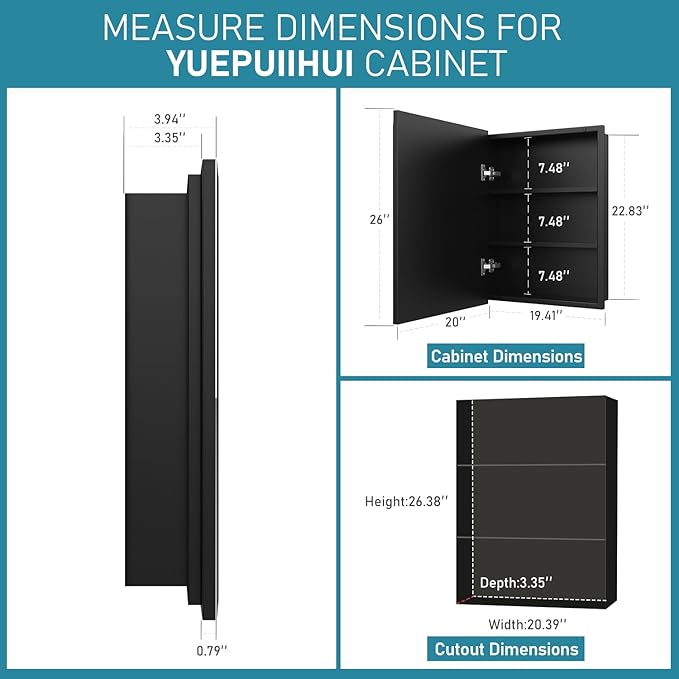 20 x 26 Inch Medicine Cabinet for Bathroom Wall Mounted, Recessed with Beveled Mirror and Adjustable Shelves