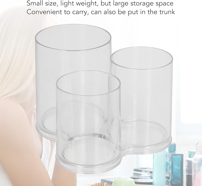 Clear Round Plastic Makeup Container,Makeup Brush Holders,Acrylic Cosmetic Storage Organizer with Compartments, Pencil Cup Stationery Organizer for Eyeliner Pencil and Beauty Tools,3 Connected Towers