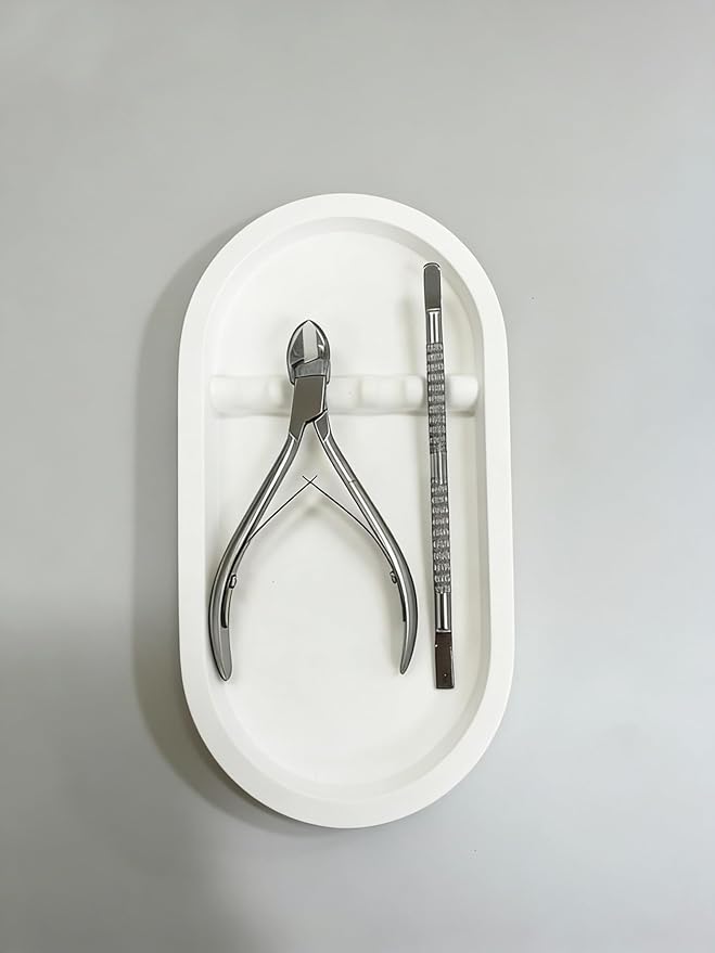 1PC Oval Nail Tray with Rest - Manicure Tool Holder, Jewelry Cosmetic Nail Decorations Organizer, Plaster Storage Tray, White, 7.09" Lx3.74 Wx0.59 H