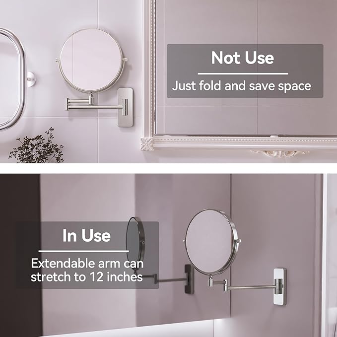 Nicesail Wall Magnifying Mirror Double-Sided, Make up Mirror for Bathroom Vanity Magnifying Wall Mount Makeup with 10X Magnification, Mountable Shaving Mirror Brushed Nickel Finish(8 Inch, 10X)