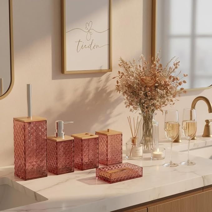 Red Bathroom Accessory Set, 6 PCS Red Bathroom Accessories Set,