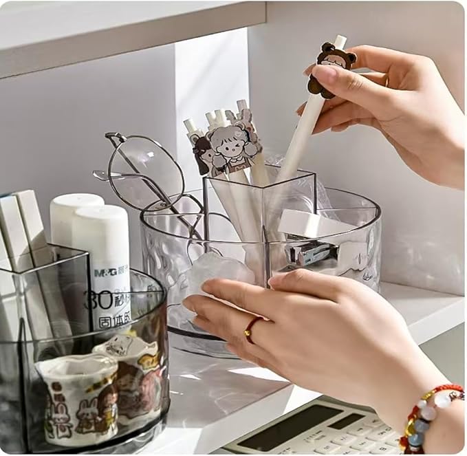 Multifunction Cosmetic Organizer, Rotating Makeup Brush Holder with Multi-Compartment Design, Countertop Organizer for Vanity, Bathroom Counter, Pantry, Cabinet (Transparent grey ripple)
