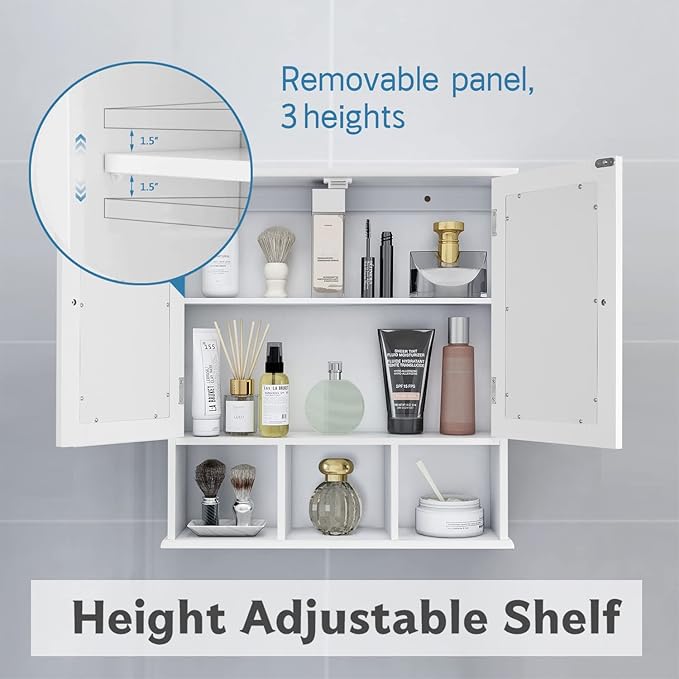 TaoHFE White Bathroom Wall Cabinet with 2 Door Adjustable Shelves,Over The Toilet Storage White Wall Mounted Medicine Cabinets for Bathroom Laundry Room Kitchen | 2 Door, Adjustable Shelves, Wall Mounted