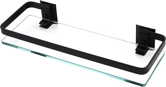 KES Bathroom Wall Shelf Aluminum Extra Thick Tempered Glass Rectangular 1 Tier Basket Wall Mounted Black, A4126A-BK