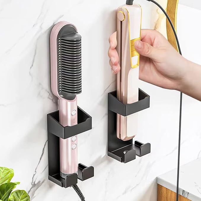 Ejoyous Curling Iron Holder, Stainless Steel Metal Hair Tool Holder Wall Mount Straightener Shelves Organizer Bathroom Shelf for Shaver, Toothpaste, Toothbrush and Remote Control