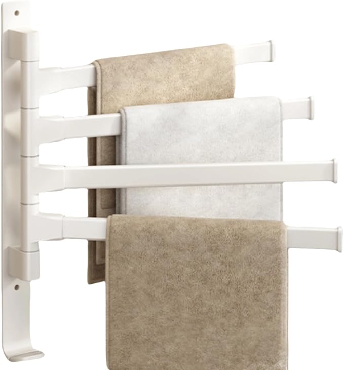 2-5 Arms Swivel Towel Rack Bath Towel Holder with Hook Swing Arm Towel Rack Wall Mount for Bathroom Kitchen-Beige 4Arm