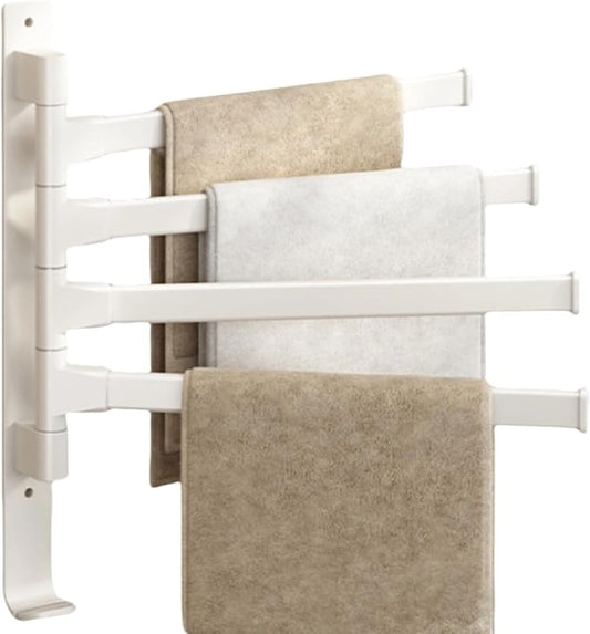 2-5 Arms Swivel Towel Rack Bath Towel Holder with Hook Swing Arm Towel Rack Wall Mount for Bathroom Kitchen-Beige 4Arm