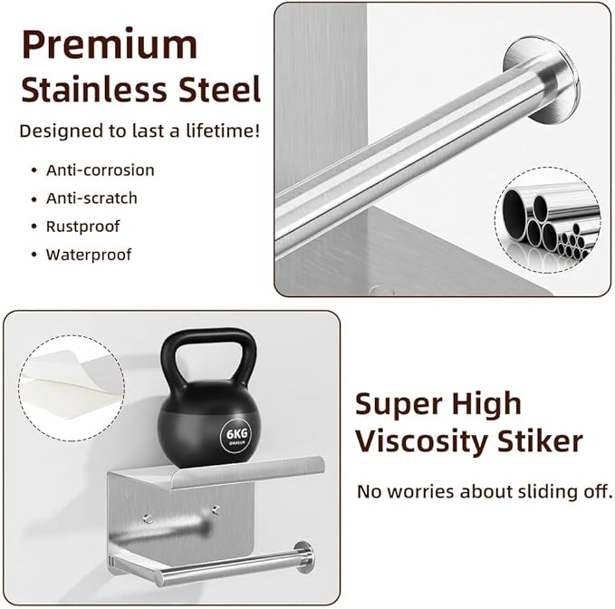 Self-Adhesive Toilet Paper Roll Holder - Wall Mount Or Adhesive Toilet Paper Holder with Shelf,Toilet Roll Holder, Tissue Holder for Bathroom,Wall Toilet Paper Holder, Stainless Steel,Chrome