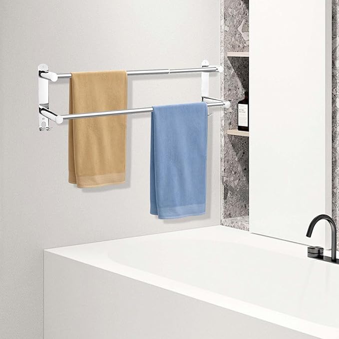 Stainless Steel Double Towel bar,adjustable16-28IN Double Towel Racks for Bathroom Wall Mounted,Suitable for Bathrooms and Kitchens