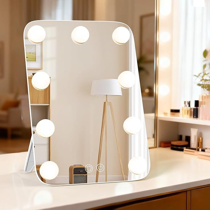 Vanity Mirror with Lights, Hollywood Lighted Vanity Mirror with 9 Dimmable Bulbs for Bedroom, Makeup Mirror with Lights, 3 Color & Brightness Adjustment, USB Charging Port (13.39"x23.5")