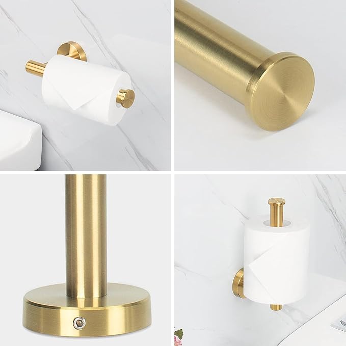 NearMoon Bathroom Hardware Set SUS 304 Thicken Stainless Steel-Towel Bar Set Include 16" Towel Rod, Toilet Paper Holder, Multifunctional Hooks Bathroom Accessories (Brushed Gold, 10 Pcs)