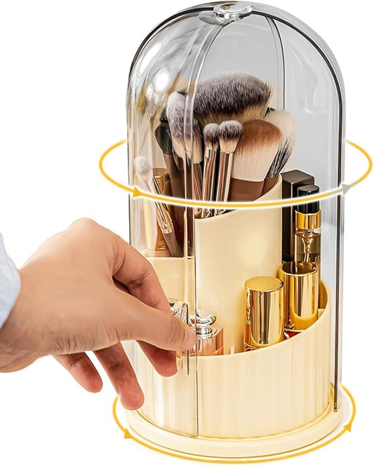 Covered Rotating Makeup Brush holder Organizer with Lid Makeup Brushes Organizer for Vanity Desktop Bathroom Countertop
