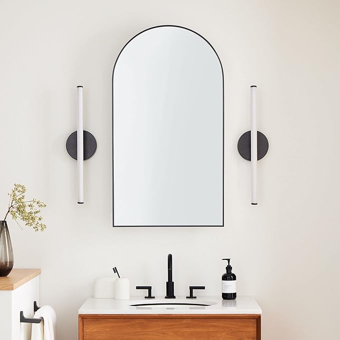 Brushed Nickel Arched Recessed Bathroom Medicine Cabinet with Mirror Stainless Steel Metal Framed Rectangular Bathroom Cabinet with Mirror 16x28.3''
