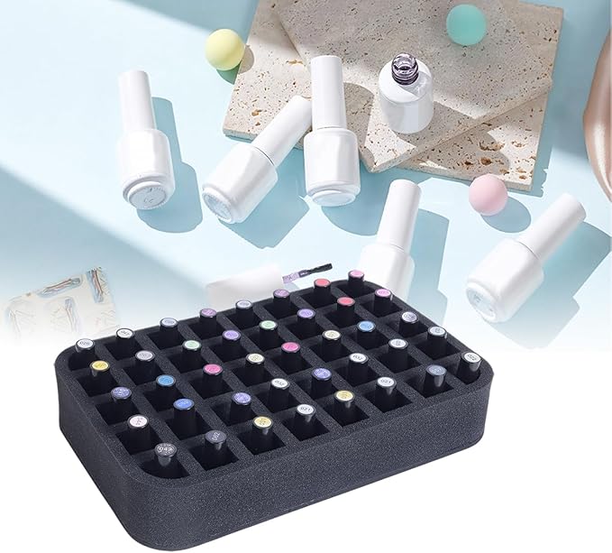2 Pack Nail Polish Organizer Holder Foam Pad with Slots for Storage 80 Bottles (15ml/0.5fl.oz) Nail Polish or Essential Oil Tray for Drawers Black