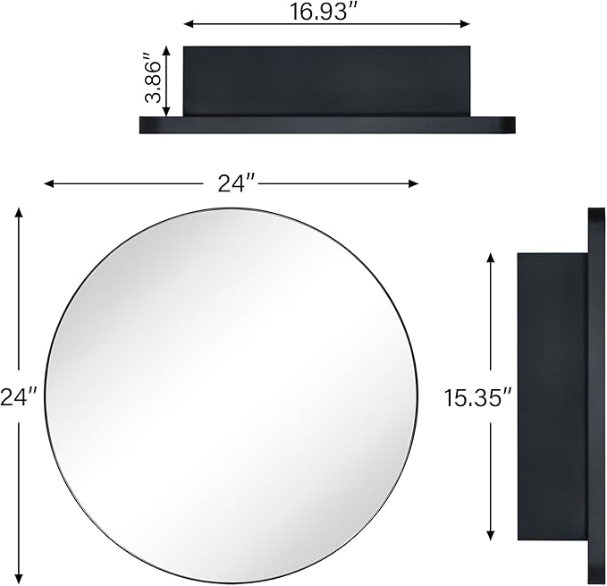 Surface Mount Black Round Circle Bathroom Medicine Cabinet with Mirror Circlular Shaped Stainless Steel Metal Framed Medicine Cabinets Bathroom Cabinet with Mirror 24'' Diameter