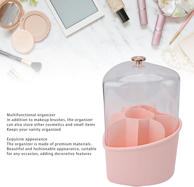 Heart Shape Makeup Brushes Storage Large Capacity Organizer with 360 Degree Rotation, Exquisite Design,Makeup Brushes and Holder for Home Office Travel (Pink Case)