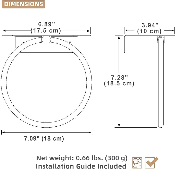 Aomasi Matte Black Bathroom Towel Ring with Shelf, Solid Stainless Steel Wall Mounted Towel Holder