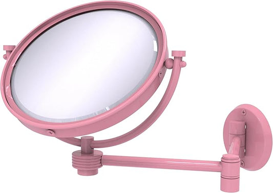 Allied Brass WM-6G/3X-PNK 8 Inch Wall Mounted Extending Make-Up Mirror 3X Magnification with Grooved Accent, Pink