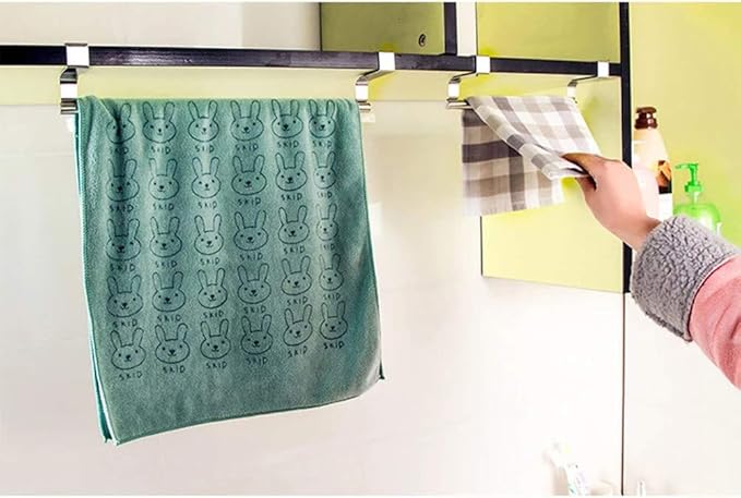 Bath Towel Bars Holder Multifunction Kitchen Cabinet Door Drawer Towel Hanging Rack Stainless Steel Bathroom Towel Bar - Set of 2 (Set of 2-9")
