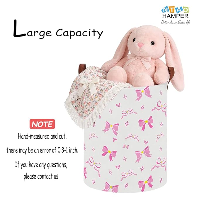 NTAOHAMPER Laundry Hamper,Laundry Basket,Baby Nursery Hamper,Waterproof Storage Bin,Clothes Organizer Basket,Room Decor(Ribbon Bow)