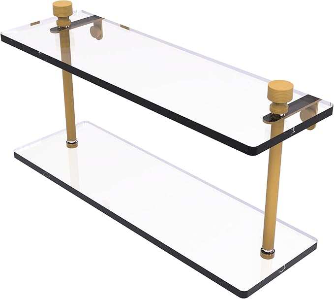 Allied Brass FT-2/16-SGL Foxtrot Collection 16 Inch Two Tiered Glass Shelf, Spanish Gold