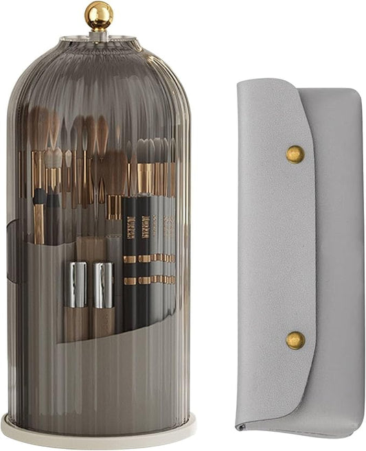 BigKing Makeup Brush Holder with Lid, Brush Holder Makeup Organizer,360 Rotating Dustproof Makeup Brushes Organizer for Vanity Desktop Bathroom Countertop,3 Slots, Makeup Brush Holder Travel (B)