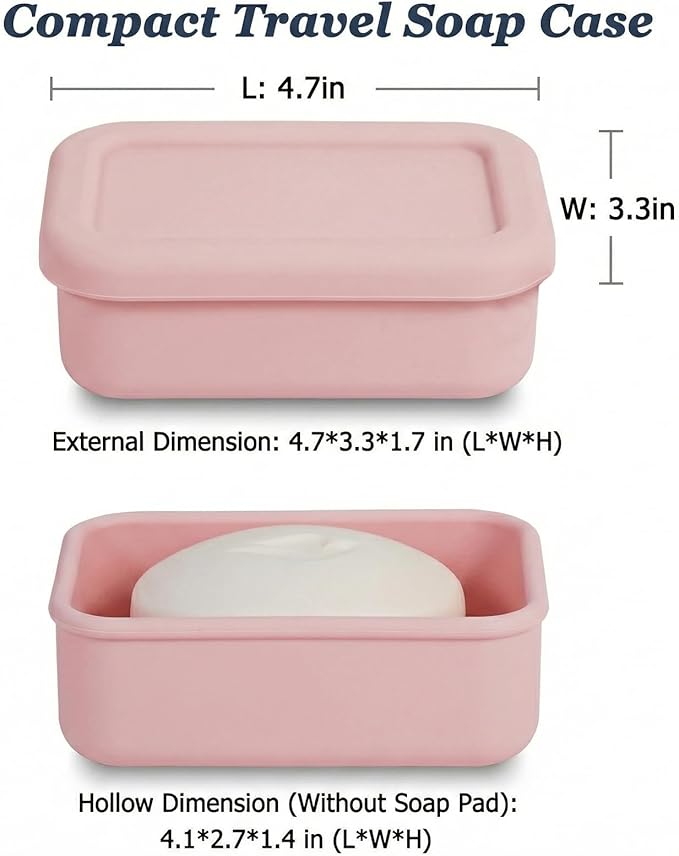 Leak Proof Silicone Travel Soap Case with Draining Tray - Bar Soap Holder for Travel, Gym & Camping - Mess-Free Portable Soap Container for Carry-on Bags (Light Pink)
