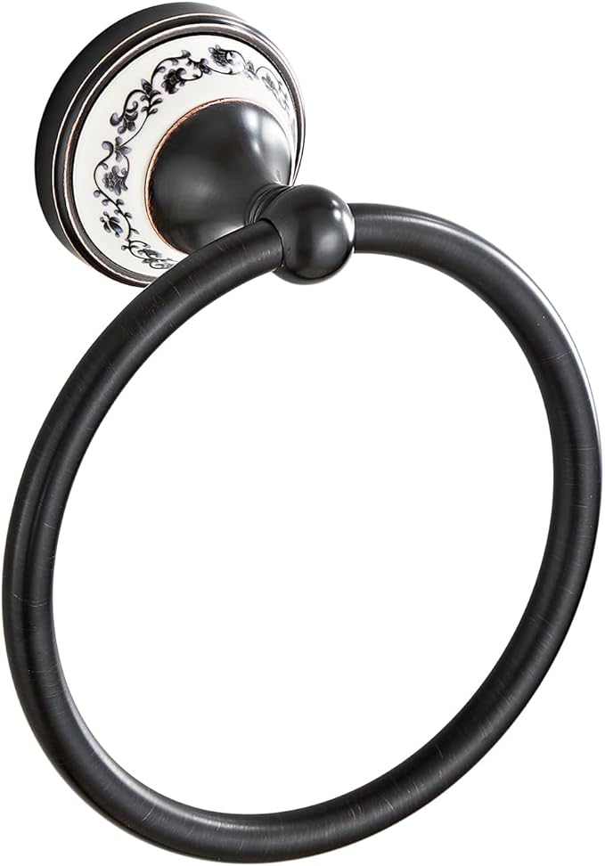 Black Towel Ring Zinc Alloy Bathroom Kitchen Hand Ring Wall Mounted Bathroom Kitchen Towel Rack Heavy Duty Towel Hanger for Bath YIGUANXIN