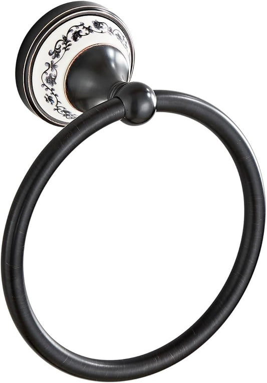 Black Towel Ring Zinc Alloy Bathroom Kitchen Hand Ring Wall Mounted Bathroom Kitchen Towel Rack Heavy Duty Towel Hanger for Bath YIGUANXIN