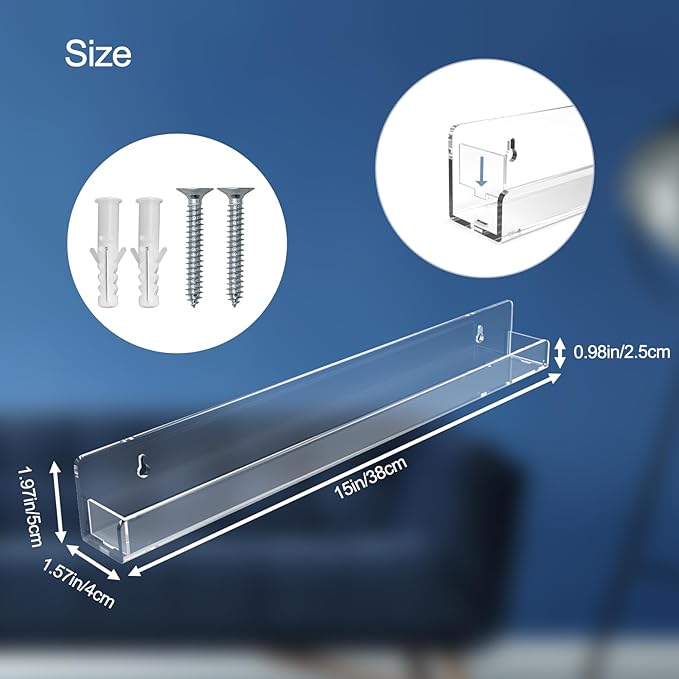 Nail Polish Shelf Wall Acrylic Clear 15 Inch Rack Sunglass Organizer Multi-Purpose Floating Shelves for Beauty Salons Retailer Dressing Room (6 PCs)