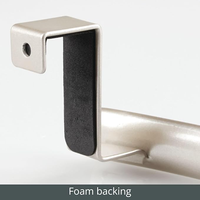 mDesign Steel Over Door Curved Towel Bar Storage, Hanger for Cabinet or Cupboard, Holder Rack for Kitchen, Bathroom - Holds Hand/Dish Towels, Washcloths - Spira Collection - 2 Pack - Satin