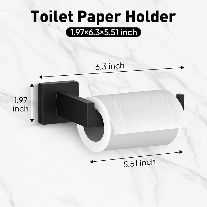 BlumWay 5-Pieces Matte Black Bathroom Accessories Set, 16 Inch Bathroom Hardware Set, SUS304 Stainless Steel Bath Towel Bar, Toilet Paper Holder,Towel Racks for Bathroom Wall Mounted