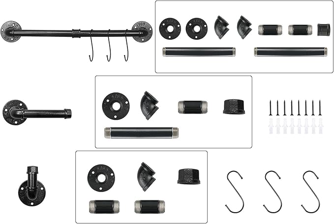 Livabber 5 Pieces Industrial Pipe Bathroom Towel Rack Set, Bath Hardware Include 18 Inch Towel Bar, Toilet Paper Holder, Wall Mounted Heavy Duty Rustic Iron Decor Accessories Kit, Black