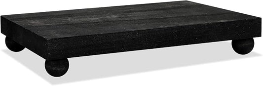 Amyhill Wood Pedestal Stand Kitchen Soap Tray Farmhouse Wooden Riser Stand for Kitchen Bathroom Counter Table Decor Plant Candle Vases Display(Classic,Black,9 x 6 Inch)