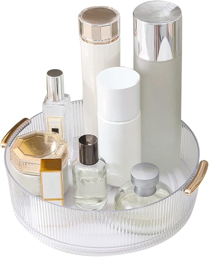 Pssopp Makeup Display Tray, Ergonomic Skincare Organizer with 360 Degree Rotatable Design for Easy Access and Ample Storage (Transparent)