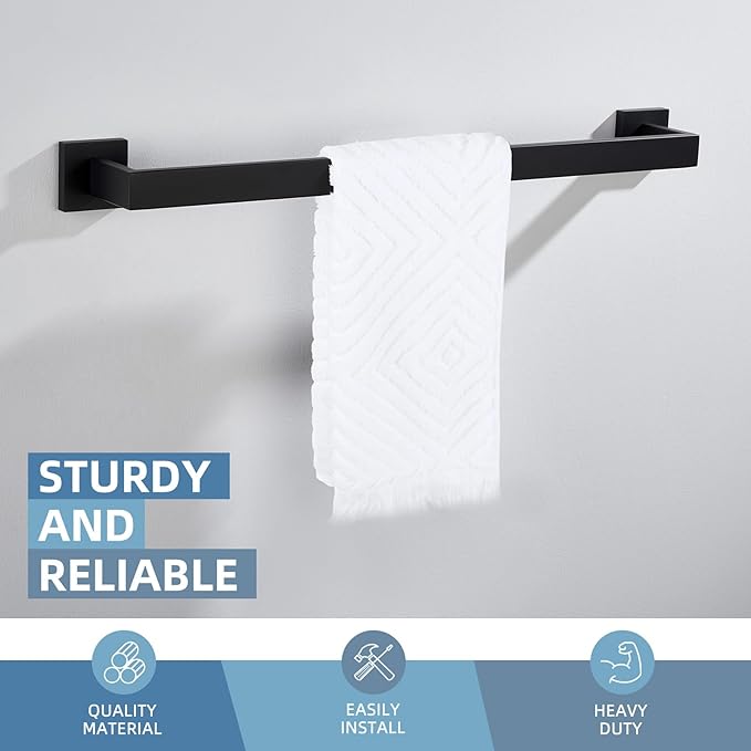Towel Bar Matte Black 23.74", Angle Simple SUS304 Stainless Steel Bathroom Towel Holder, Shower Towel Rod, Single Towel Hanger Bar, Clothing Towel Rack for Wall